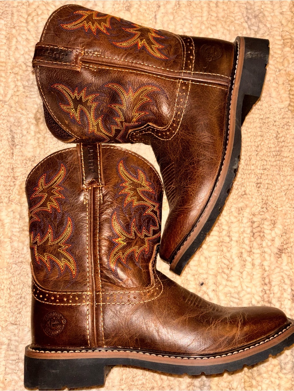 Justin Brown leather cowboy boots with embroidery size US 2.5D